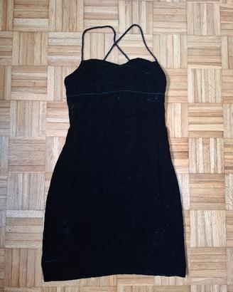 abito corto nero velluto con spalline incrociate