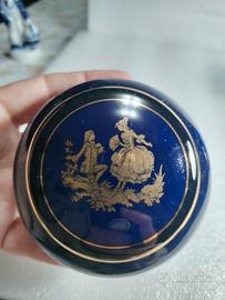 scatola d'epoca portagioie blu cobalto e oro