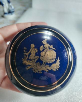 scatola d'epoca portagioie blu cobalto e oro