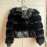 Giacca biker nera ecopelliccia/ecopelle corta 