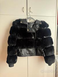 Giacca biker nera ecopelliccia/ecopelle corta 