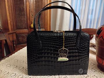 borsa  nera coccodrillo vintage anni 40