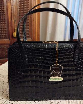 borsa  nera coccodrillo vintage anni 40
