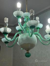 lampadario vintage vetro di murano verde bianco