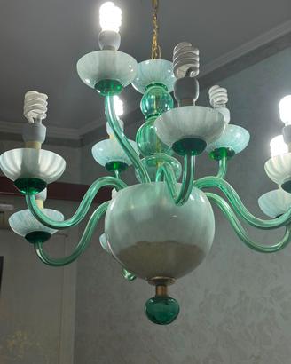 lampadario vintage vetro di murano verde bianco