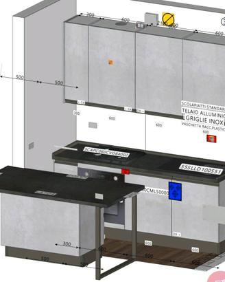 Cucina Lineare (2.10m) + Tavolo con cestoni