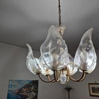 Lampadario in ottone e vetro Murano