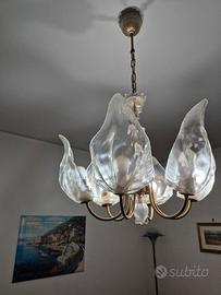Lampadario in ottone e vetro Murano