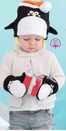 Completo cappello guanti bambino bambina pinguino