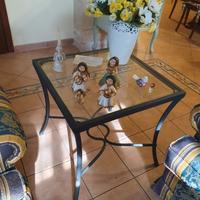 Tavolino alto in ferro battuto ripiano in vetro