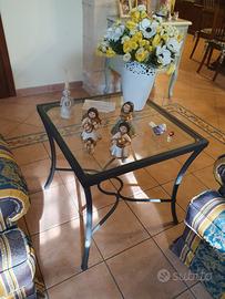 Tavolino alto in ferro battuto ripiano in vetro