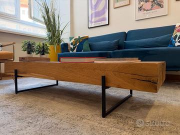 Tavolino basso legno massello rovere/acciaio nero