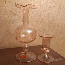 Anfora e portacandela in vetro di Murano rosa 