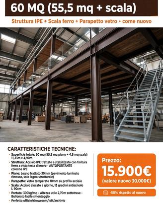 Soppalco industriale in acciaio 60mq