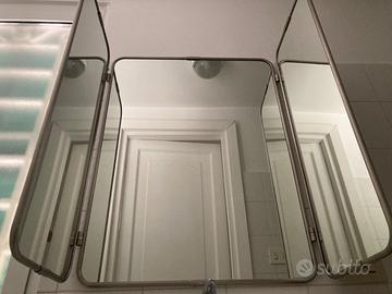 Grande specchio da barbiere trittico stile vintage