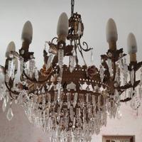 Lampadario vintage con 2 Bajour a parete
