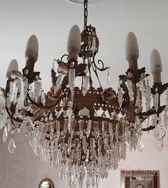 Lampadario vintage con 2 Bajour a parete