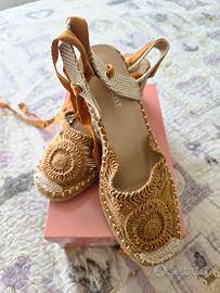 Sandali Espadrillas con zeppa  uncinetto tg 40