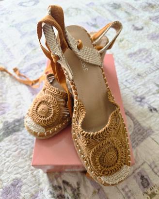 Sandali Espadrillas con zeppa  uncinetto tg 40