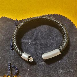 MONTBLANC Bracciale uomo in pelle nera intrecciata