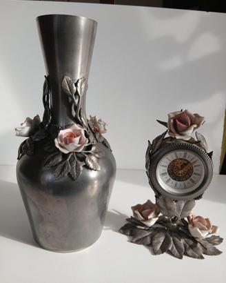 Raro set peltro e porcellana F.M.C.Cavagnini