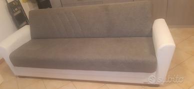 Divano in pelle e tessuto con cassettone 3 posti