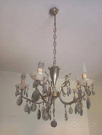 Lampadario a 5 luci  argentato con pendenti in vet