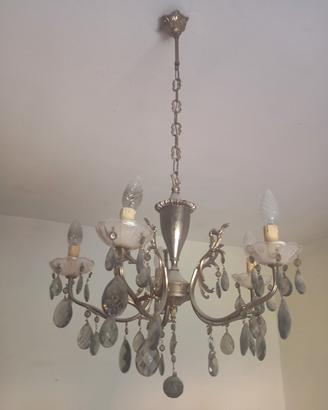 Lampadario a 5 luci  argentato con pendenti in vet