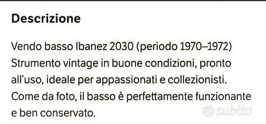 BASSO IBANEZ  2030 ANNI 70 Japan
