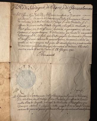 Nomina militare sabauda del 1745 con sigillo