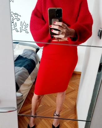 Gonna rossa sartoriale a tubino