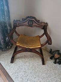 Sedia Savonarola Mid-Century in noce