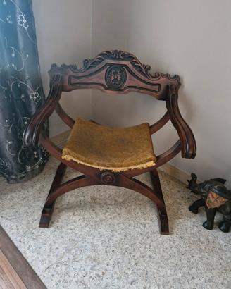 Sedia Savonarola Mid-Century in noce