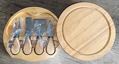 Tagliere girevole legno con set accessori formaggi