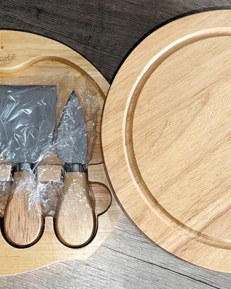 Tagliere girevole legno con set accessori formaggi