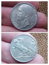 Argento Moneta 10 Lire Biga 1927 Regno d'Italia
