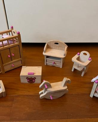 Set mobili in legno per casa delle bambole