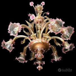 Lampadario in vetro di murano cristallo con fiori 