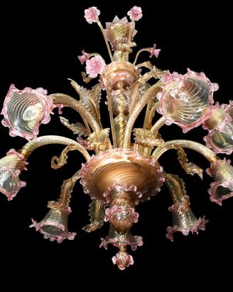Lampadario in vetro di murano cristallo con fiori 