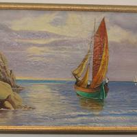 Quadro olio su tela barca con marinai  95 x 65 cm