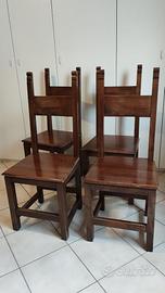 Set di 4 Sedie Noce Scuro Vintage Arte Povera