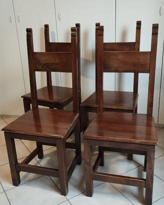 Set di 4 Sedie Noce Scuro Vintage Arte Povera