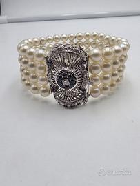 BRACCIALE ORO PERLE DIAMANTI ZAFFIRI