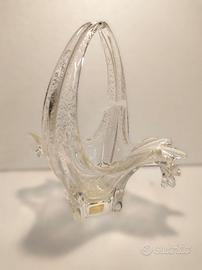 Cestino Vetro Artistico Foglia Argento Vintage