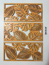 Set da 3 pannelli foglie tropicali in legno decora