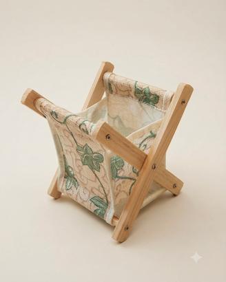 organizer da scrivania in legno e stoffa