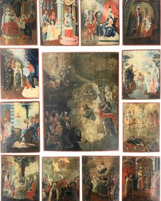 Antica icona russa Le 12 feste e resurrezione