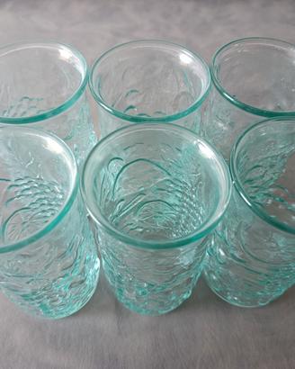 6 bicchieri in vetro colorato con decorazioni