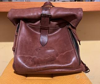 Zaino in cuoio, denim e ottone