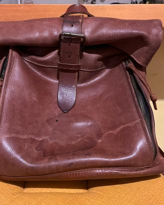 Zaino in cuoio, denim e ottone